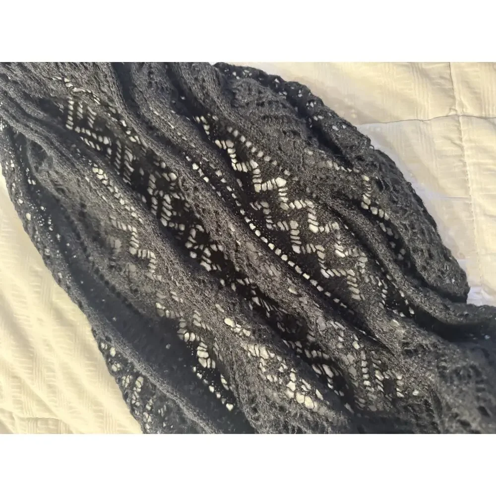 Black Infinity Scarf Open Knit Delicate Lace Elegant Gothic Cozy Fall Winter